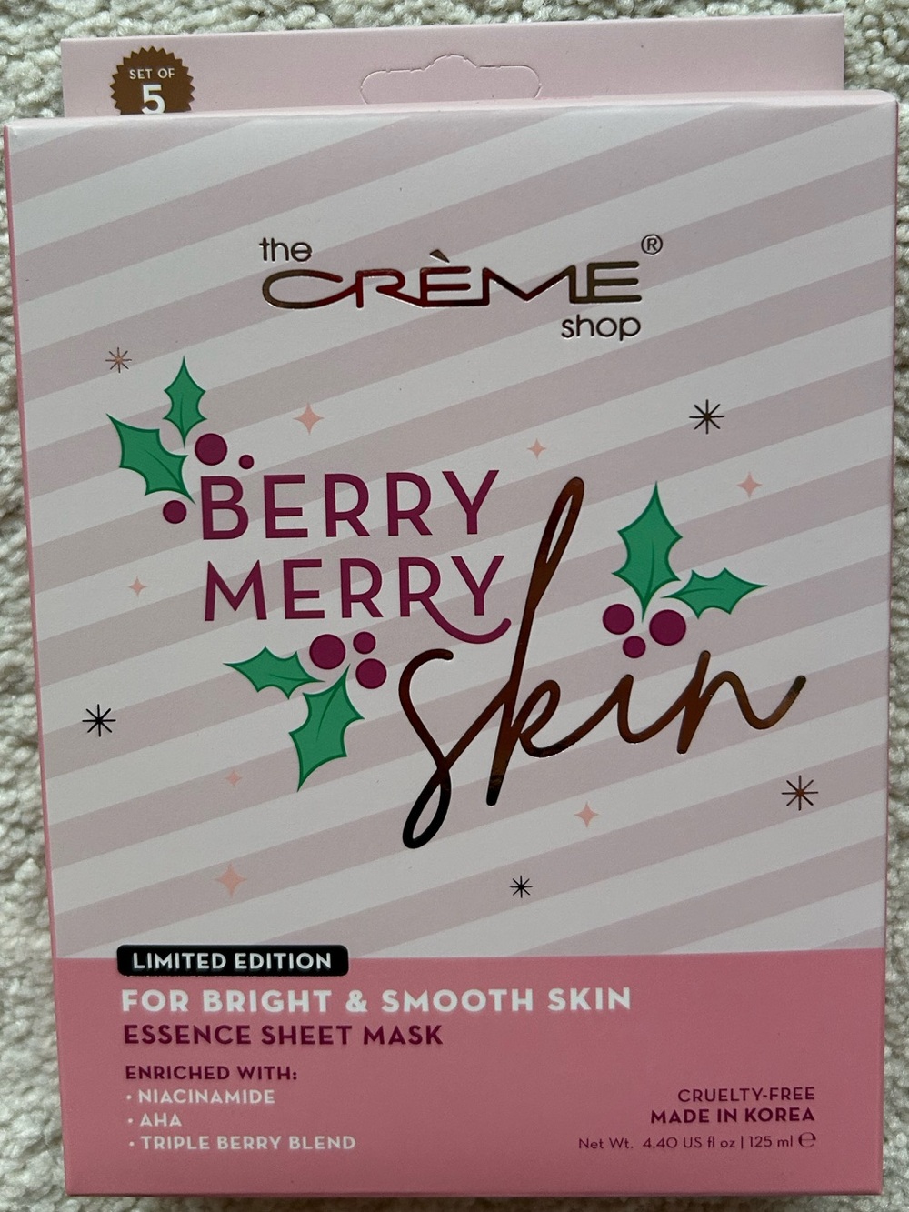 The Crème Shop Berry Merry Skin Holiday Essence Sheet Masks - 5 pack NWT